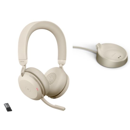 Casque Evolve2 75 beige avec base de recharge