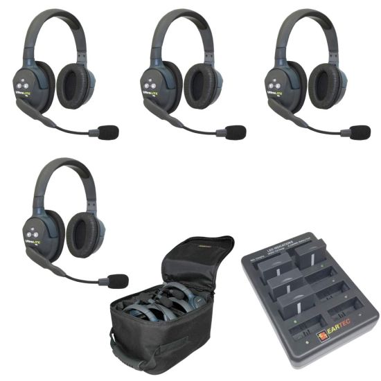 Pack 4 Eartec UltraLITE HD Stéréo - UL4D - pack intercoms sans fil full duplex - avec chargeur et saccoche