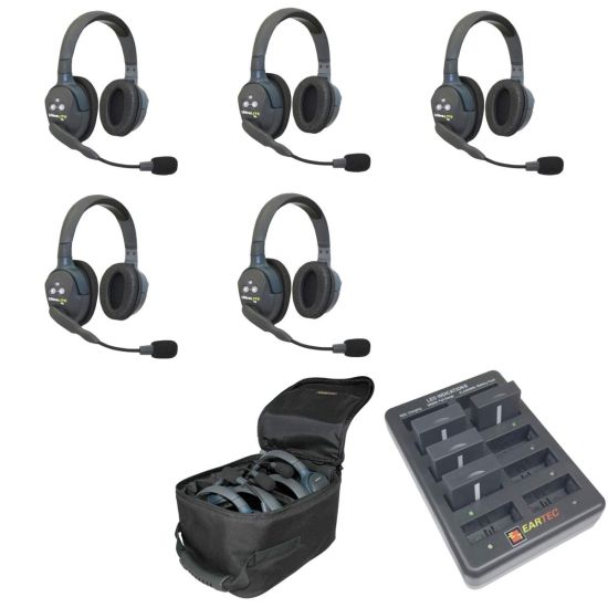 Pack 5 Eartec UltraLITE HD Stéréo - UL5D - pack intercoms sans fil full duplex - avec chargeur et saccoche