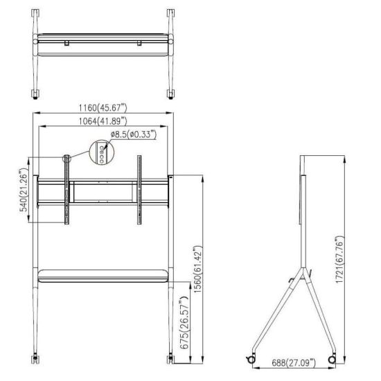 schéma dimensionnel du support pour écran HikVIsion 65 et 75 pouces