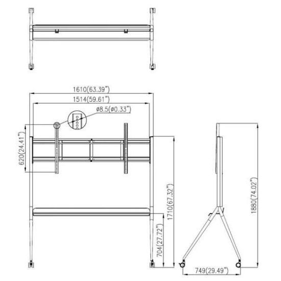 schéma dimensionnel du support pour écran HikVIsion 86 pouces