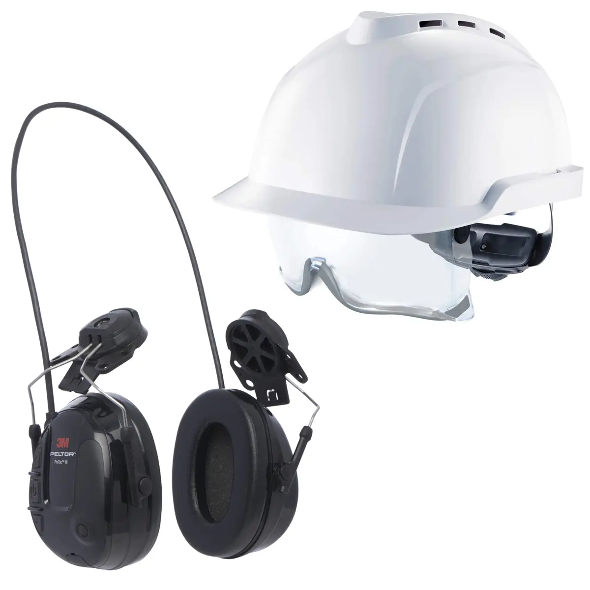 Kit casco de obra y protección auditiva con modulación de sonido