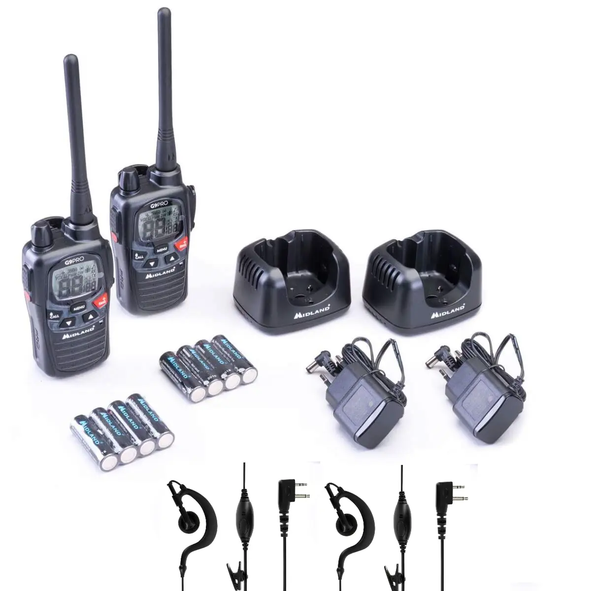 Kit de 2 Midland G9 Pro + 2 auriculares gratis - walkie talkie sin licencia PMR446