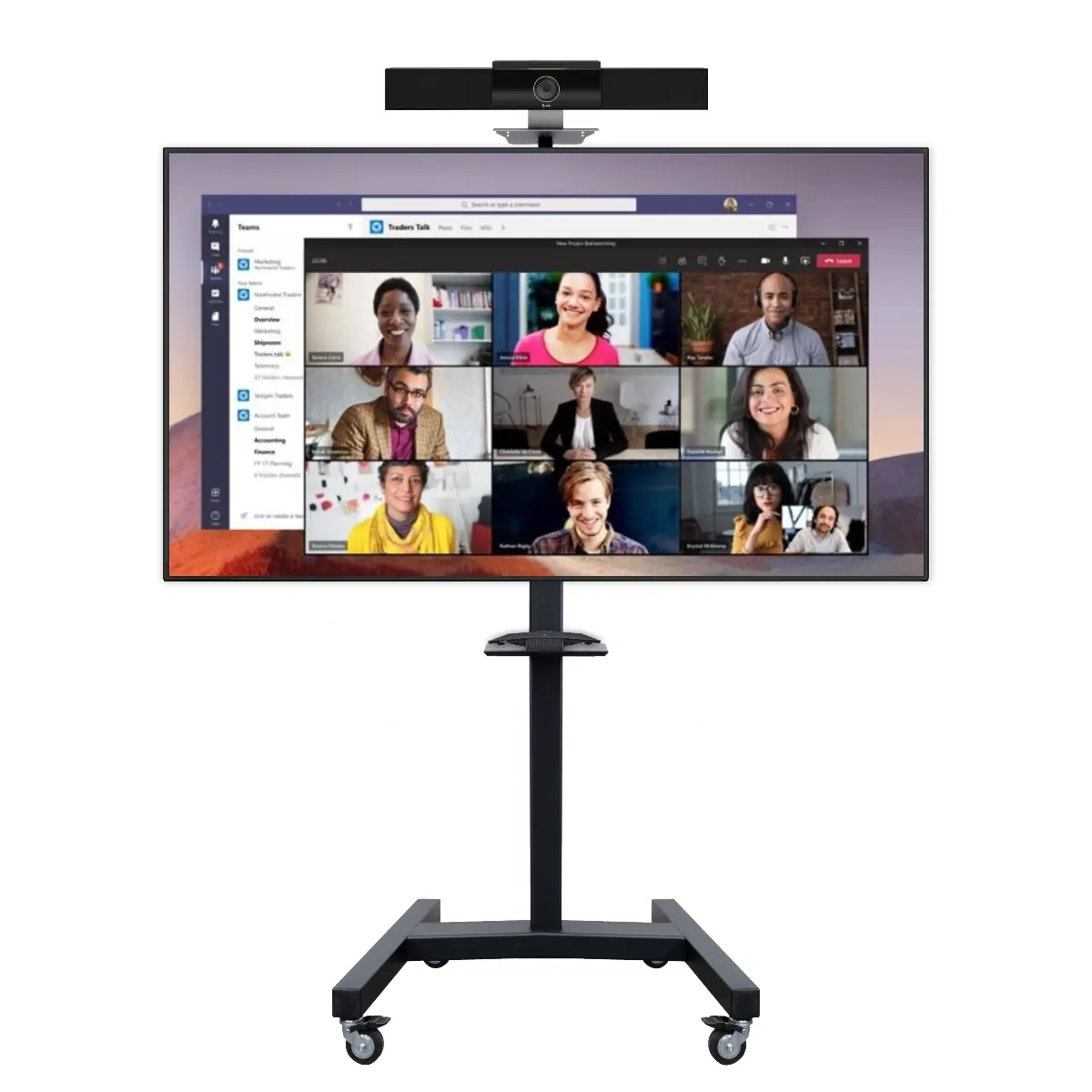 kit videoconferencia Samsung-Polycom con soporte con ruedas