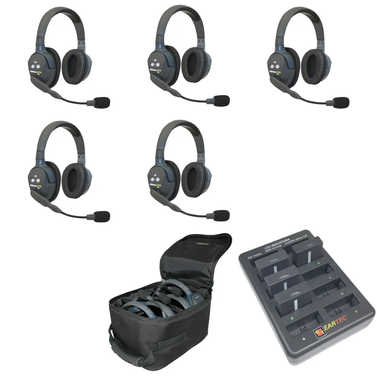 Kit de 5 Eartec UltraLITE HD Stereo - Intercomunicador inalámbrico full duplex - UL5D