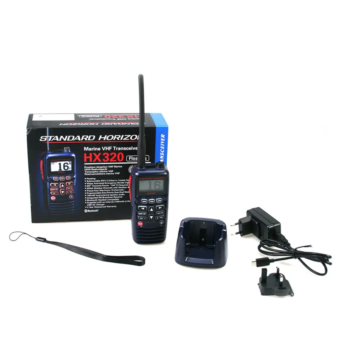 HX320E caja completa, Standard Horizon RADIO VHF MARINA