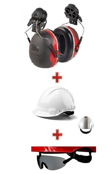 casco de obra avec lunette et protección auditiva