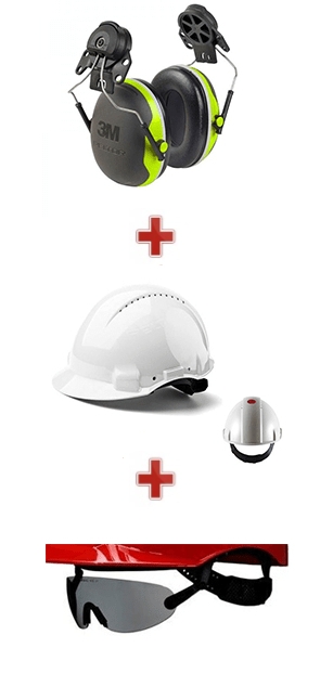 casco de obra avec lunette et protección auditiva